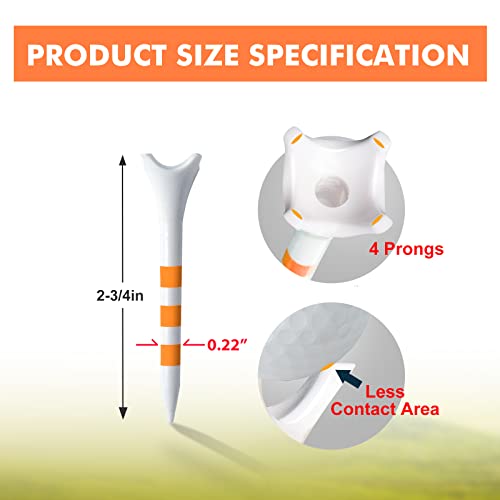 Plastic Golf Tees - 60 Pack, 2-3/4" Orange, Enhanced Durability