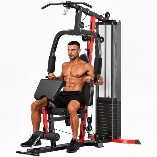 Multifunctional Home Gym System with 160LB Weight Stack - Black