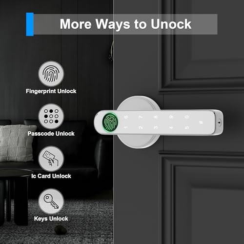 Fingerprint Door Lock, Biometric Lock with Keypad, Silver, Suitable for Home, Apartment, Office, Bedroom