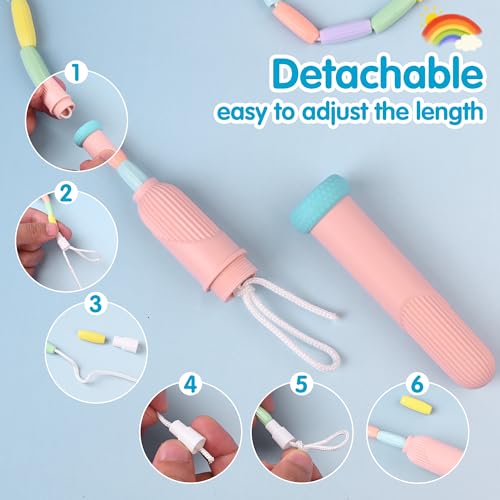 Adjustable Beaded Jump Rope for Kids - Tangle-Free Fitness Skipping - Pink