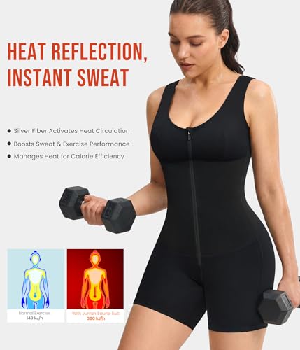 Full Body Sauna Suit for Women - Sleeveless Jumpsuit with Zipper - X-Large Black