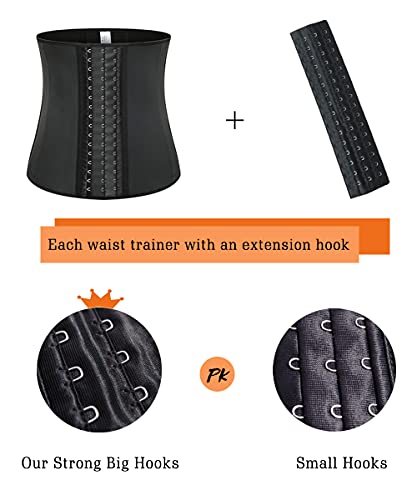 Latex Waist Trainer Corset with Steel Bone - Black, Large