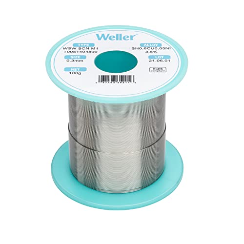 Weller WSW SCN M1 (T0051404899) Lead Free Solder Wire, Dia: 0.3 mm / 0.012 in, Wt: 100 g / 3.527 oz, Alloy Sn99.3Cu0.6Ni0.05, Flux content 3.5%