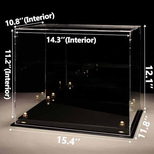 Putros Black Mirror Back Football Helmet Display Case with Mirror & Base - L-Black