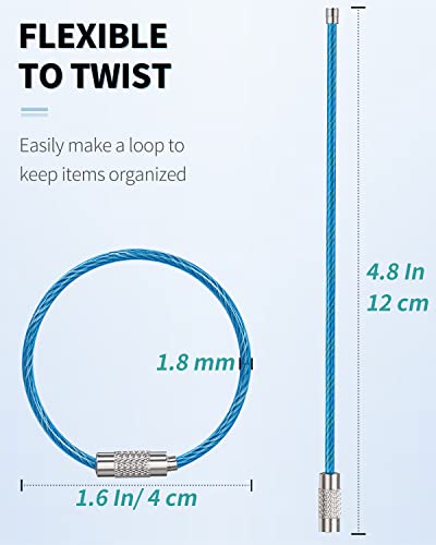 4-Inch Heavy Duty Stainless Steel Keychain Cable - 12 Pack, 6 Colors