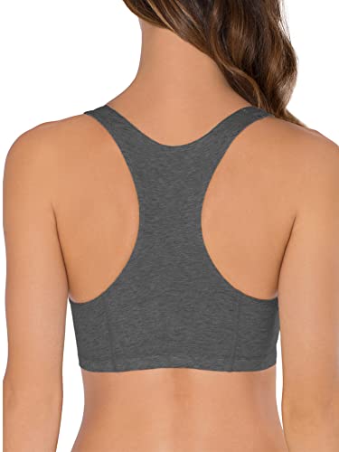Fruit of the Loom Women's Wireless Cotton Sports Bra 3-Pack - Red Hot/Black/Charcoal, Size 50