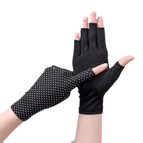 UV Sun Protection Fingerless Driving Gloves - Non-Slip - Black - Medium