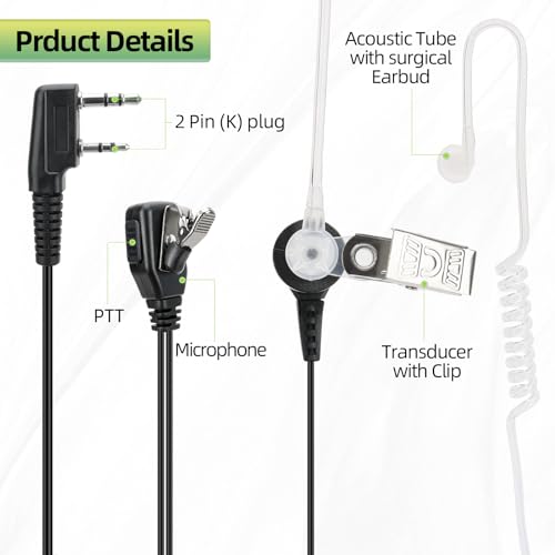 Walkie Talkie Earpiece with Mic - 2 Pack for Two Way Radios