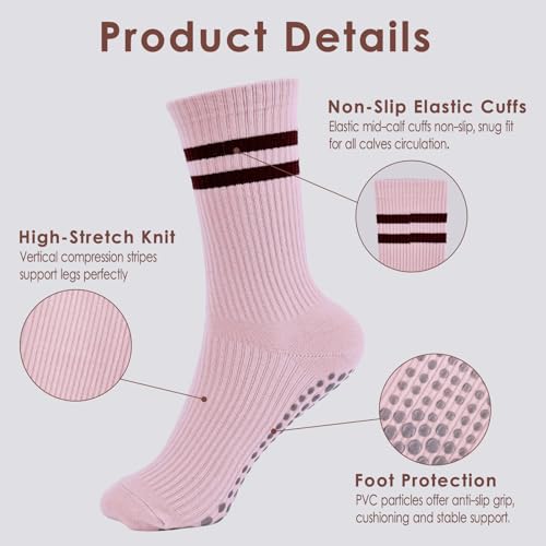 High Elasticity Non-Slip Pilates Grip Socks - Pink, 1 Pair