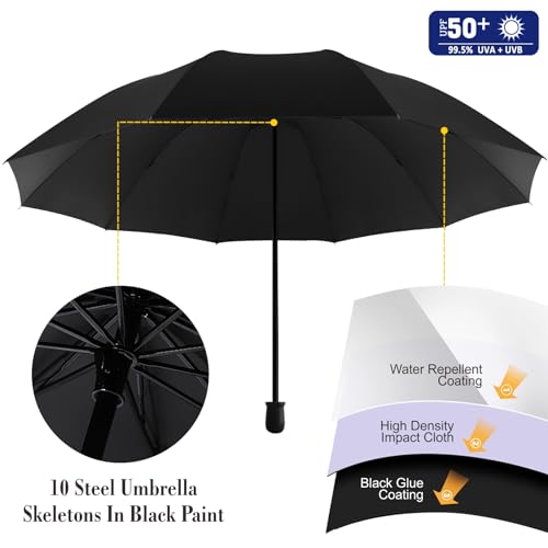 UPF 50+ Beach Umbrella with Adjustable Universal Clamp - Black