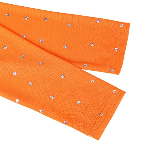 TFJH E Girls Gymnastics Leotard with Sequin Mesh, 3/4 Sleeves, Age 3-12Y, Orange Halloween 3-4T