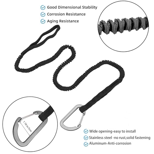 Kayak Paddle Leash - 3-7ft Stretchable Strap Lanyard - Black