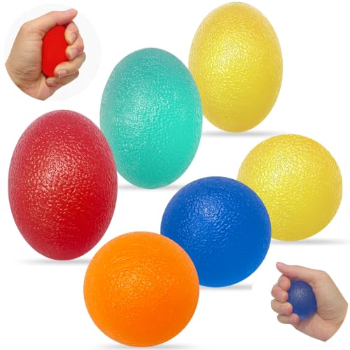 Hand Strengthening Stress Balls Set - 6 Resistance Levels, 1.7" - Red, Blue, Green, Orange, Yellow