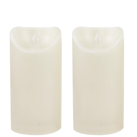 Waterproof Outdoor Battery Operated Flameless Candles with Auto Timer Flickering Plastic Resin Electric LED Pillar Lights for Lantern Patio Garden Wedding Party Decorations 3x6 Inches Ivory 2 Pack