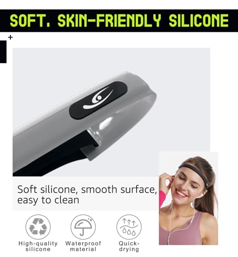 HiRui Translucent Black & White Silicone Sweatband 2PCS, Helmet-Friendly Sports Headband with Sweat-Guiding Channels, Adjustable Fit