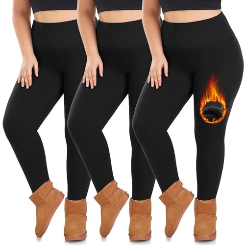 We Fleece Plus Size Black Fleece-Lined Leggings X-Large 3 Pack for Women