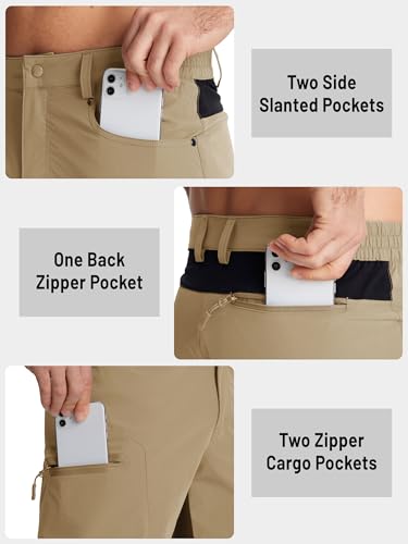 TACVASEN 10" Khaki Men's Hiking Cargo Shorts with Zipper Pockets - Quick Dry, 32