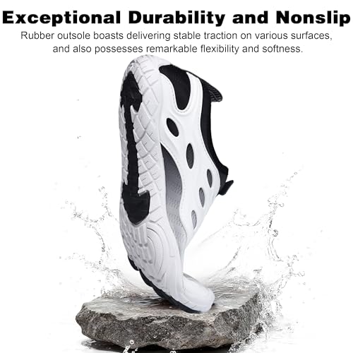 ZOOFLEX Water Shoes for Women and Men, Wide Fit, Quick Dry Aqua Footwear for Outdoor Sports - White, 10 Women / 8 Men