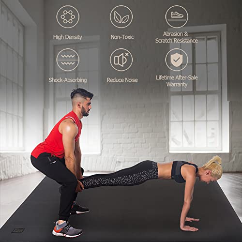 Large Non-Slip Exercise Mat 6'x4' for Home Gym - Black Real