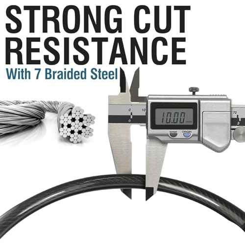 MARQUE Security Steel Cable - 3/8 inch (10 mm) Thick (4', 7', 15', 20' or 30') Vinyl Coated Braided Steel Cable with Double Sealed Looped Ends for U-Lock, Padlock, Disc Lock (15 FT)
