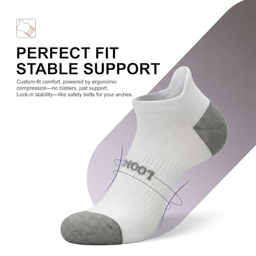 Compression Ankle Socks with Arch Support - Large, 5 Pairs, White