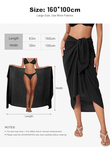 QIANXIZHAN Women's Black Swimsuit Cover Up Beach Sarong Wrap - One Size