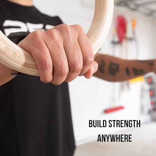 REP Fitness Wooden Gymnastic Rings with 1.11 Inch Diameter and 7.5 Foot Adjustable Straps - Heavy Duty Cross-Training Equipment