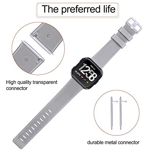 3 Pack Soft Silicone Adjustable Sport Bands for Fitbit Versa - Black, Blue, Grey, Small