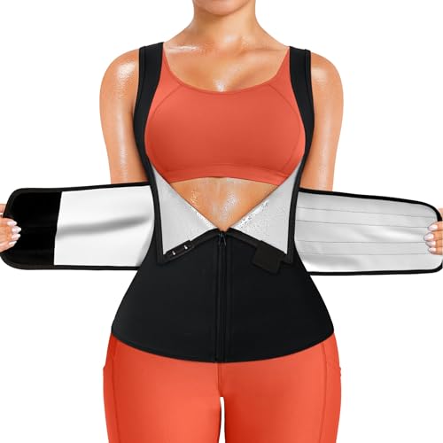 Waist Trainer Sauna Sweat Suit for Women - Large Black/Silver