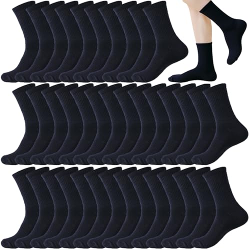 Looknniy 20 Pairs Women’s Athletic Crew Socks Moisture-Wicking Cushion - One Size Black