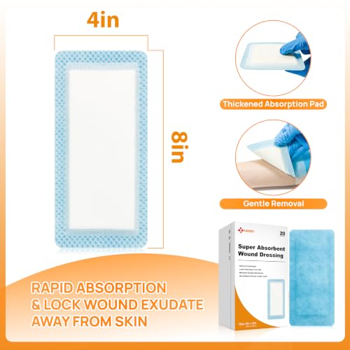 Carbou 20 Pack 4x8 Inch Super Absorbent Non-Adherent Wound Dressings