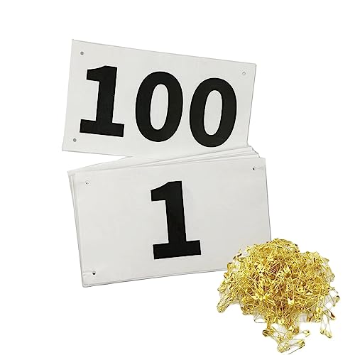 1-100 Marathon Race Bibs with Safety Pins - Waterproof Tyvek