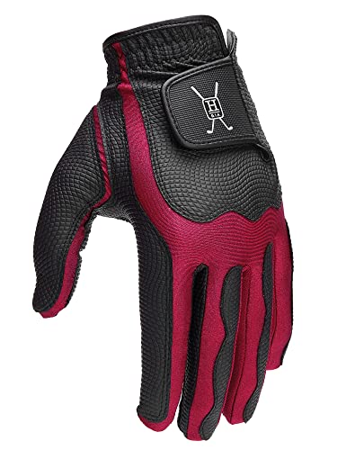 Handy Picks Men's Golf Glove Black Red Medium Japanese Synthetic Leather 4-Way Stretch