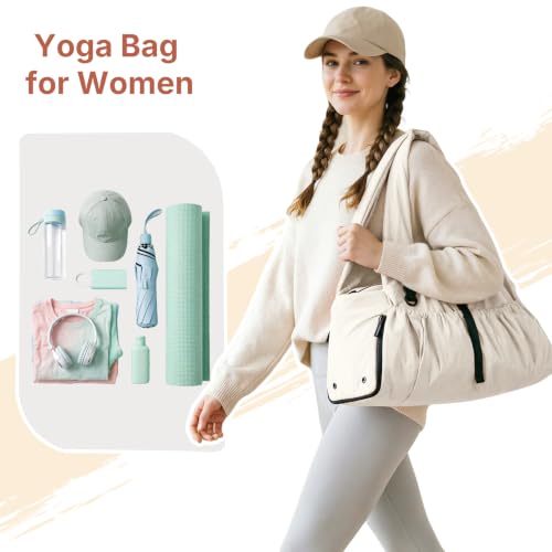 Yoga Mat Bag with Adjustable Strap - Beige Gym Bag for Women