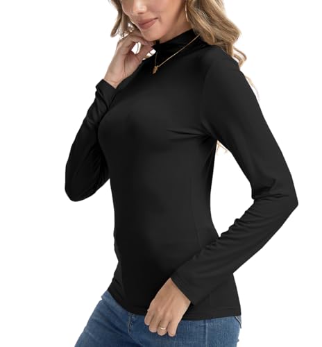 Mock Turtleneck Long Sleeve Tops for Women - Large Black