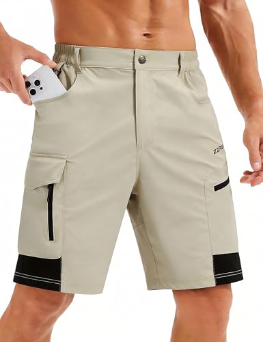 EZRUN Men's Quick Dry Hiking Cargo Shorts UPF 50+ Khaki Large