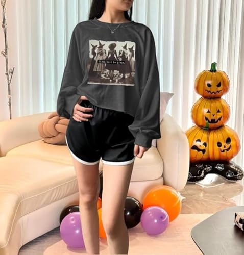 Nigbriz Women's Fall Halloween Thanksgiving Crop Sweatshirt (Large, Dark Grey)