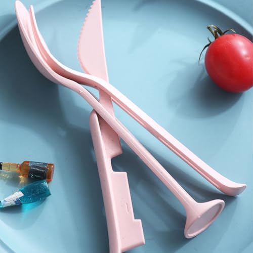 3-Piece Reusable Wheat Straw Cutlery Set with Case - Pink