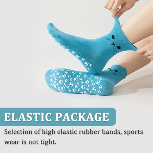 Grippy Pilates Socks for Women - Cat Paw Non-Slip Socks - Blue