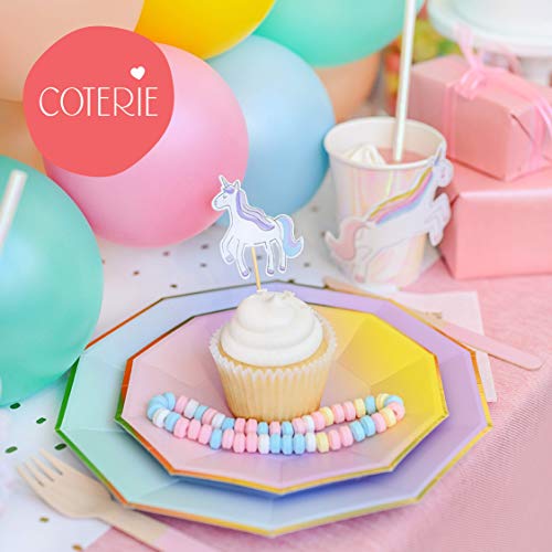 Unicorn Paper Party Cups - Set of 10 Iridescent 9oz Cups with Glitter Stick-On Unicorns - Unicorn