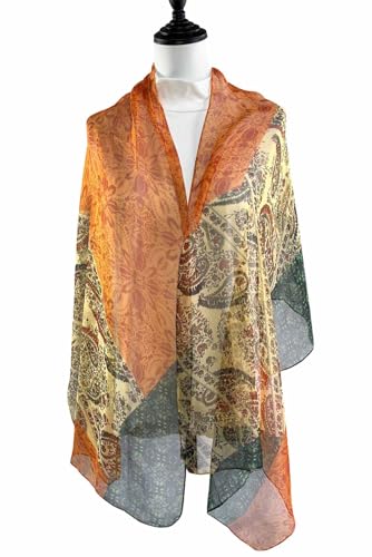 Lightweight Sunscreen Scarf for Women - Cashew Orange Green