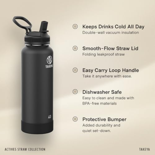 Takeya 32 oz Stainless Steel Water Bottle with Straw Lid - Blush, Insulated & Leakproof