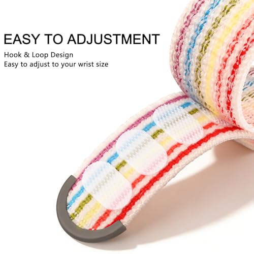 Soft Nylon Bands for Fitbit Ace LTE - Black+Pink Sand+Rainbow