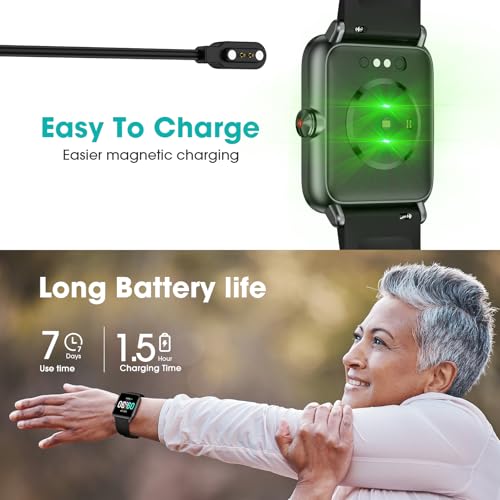 Senior-Friendly Pedometer Watch - Black, 1.4'' | Step Counter & Heart Rate Monitor