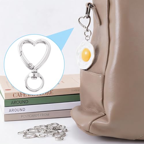 Heart Shape Keychain Clips - Silver, 10PCS Heart Spring Snap Hooks