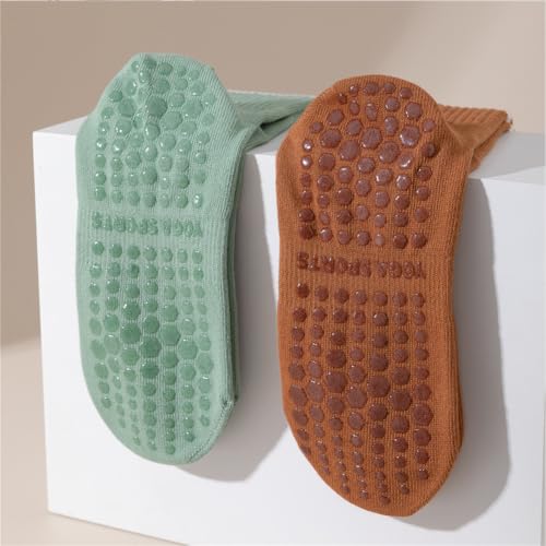 Non-Slip Yoga Socks - 4 Pairs Grippy Pilates Crew Socks