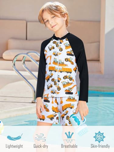 Boys UPF 50+ Zipper Rash Guard Set with Shorts - 4-5T Truck