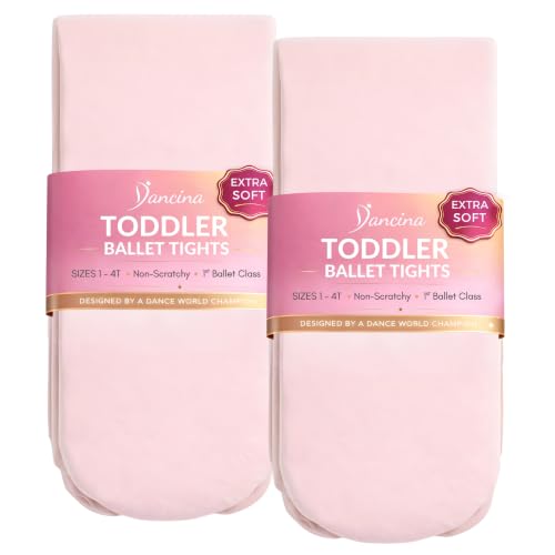 Toddler Ballet Tights for Girls - Soft & Stretchy, 2-4T (2 Pairs) - Ballet Pink