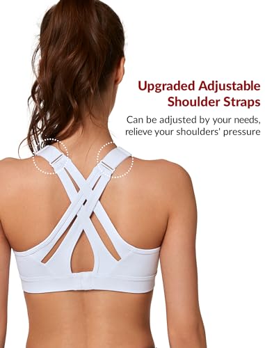 Yvette High Impact Adjustable Criss Cross Sports Bra (Large, White) D/DDD