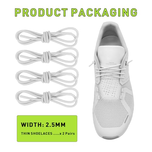 Elastic No Tie Shoe Laces - 2 Pairs for On Cloud 5, 6 - White 24in
